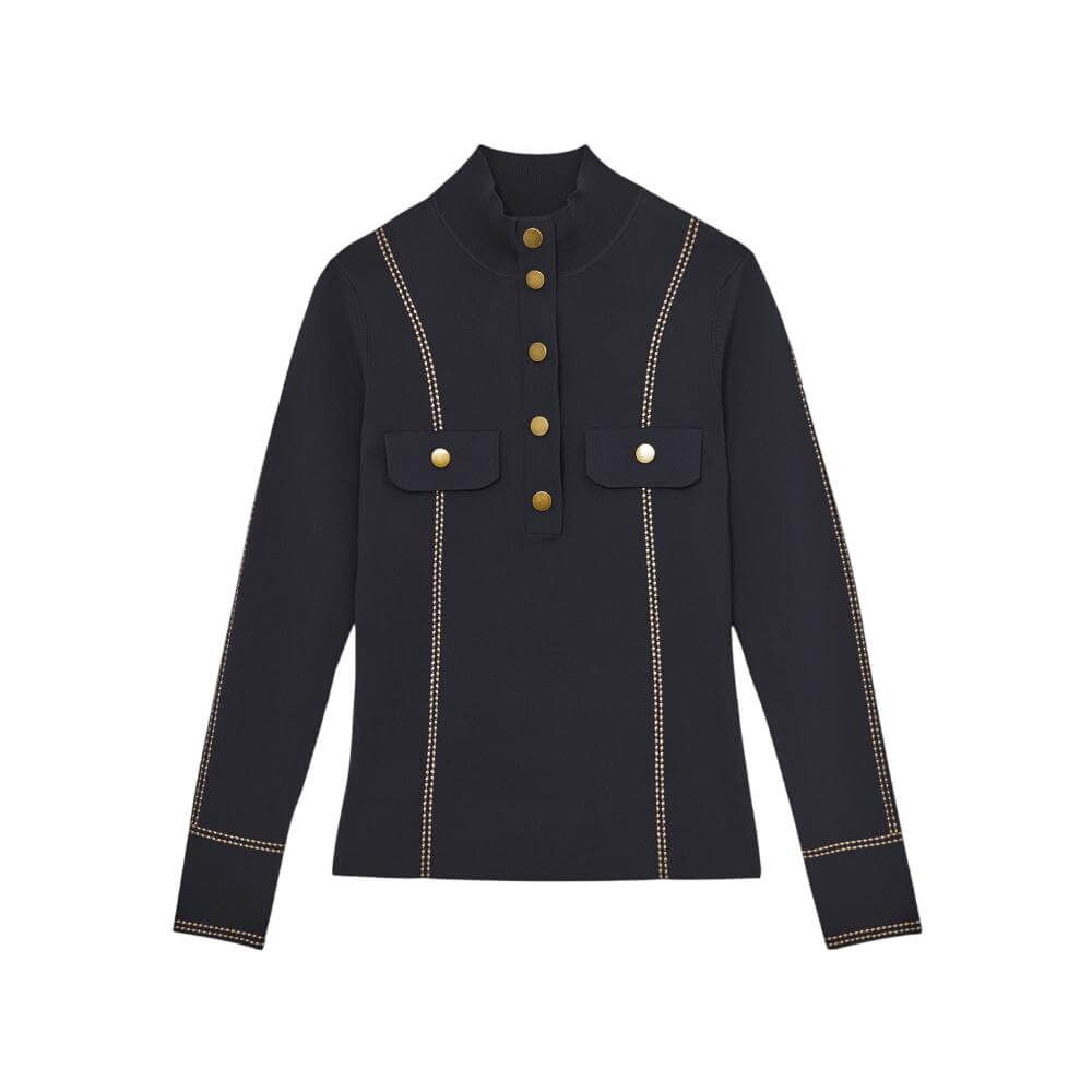 REISS Eva Contrast-Stitch Knit Top